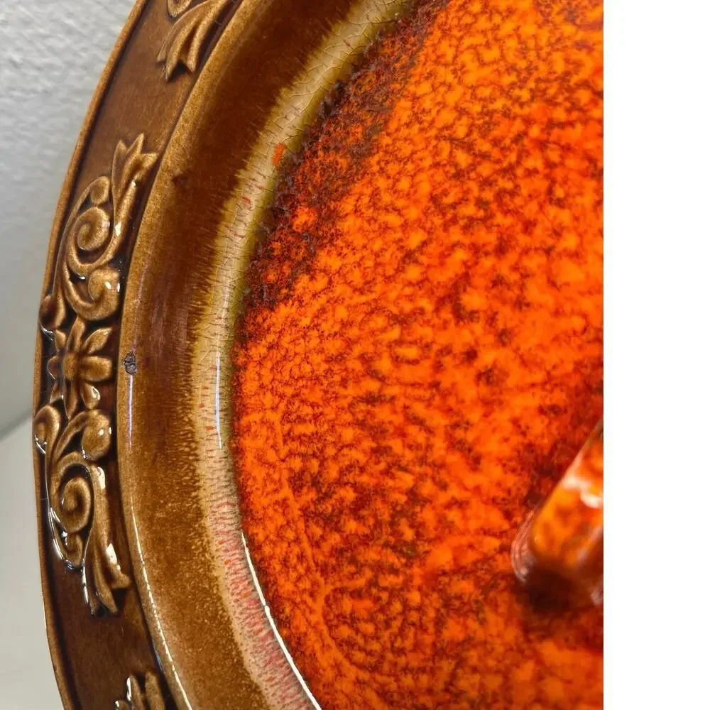 Art Deco Lane Ceramics MCM Ashtray Orange Lava Glaze Calif Pottery Vtg 60s Retro